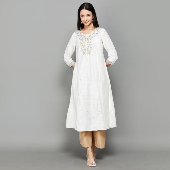 span women embroidered a-line kurta