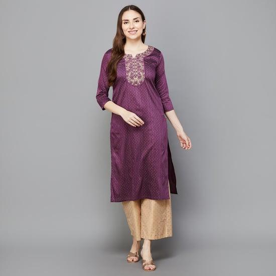 span women embroidered straight kurta