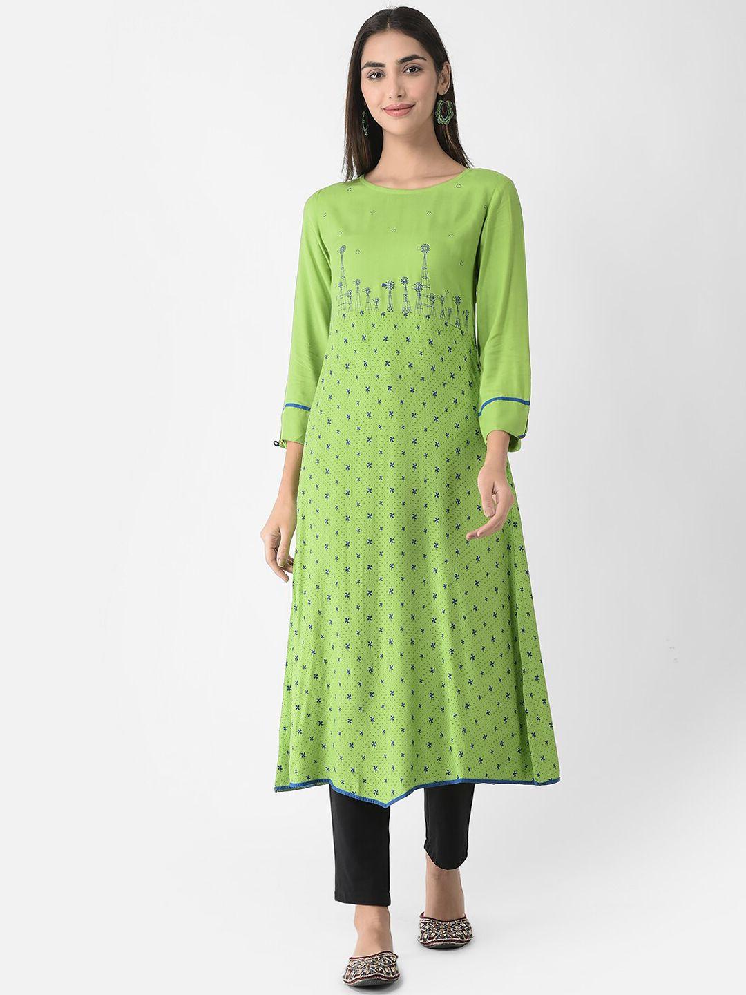 span women ethnic motifs printed cotton a-line kurta