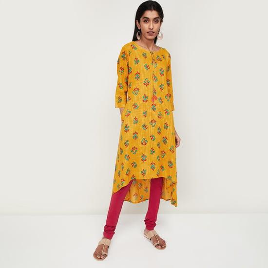 span women floral print high-low kurta