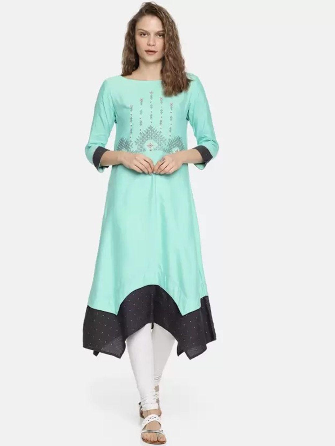 span women green ethnic motifs embroidered mirror work kurta