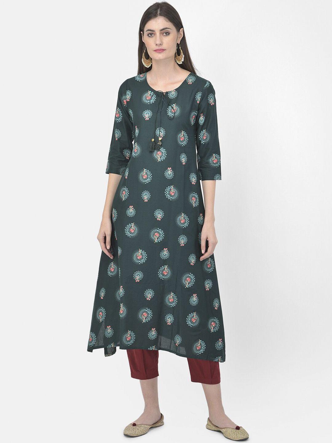 span women green ethnic motifs printed kurta