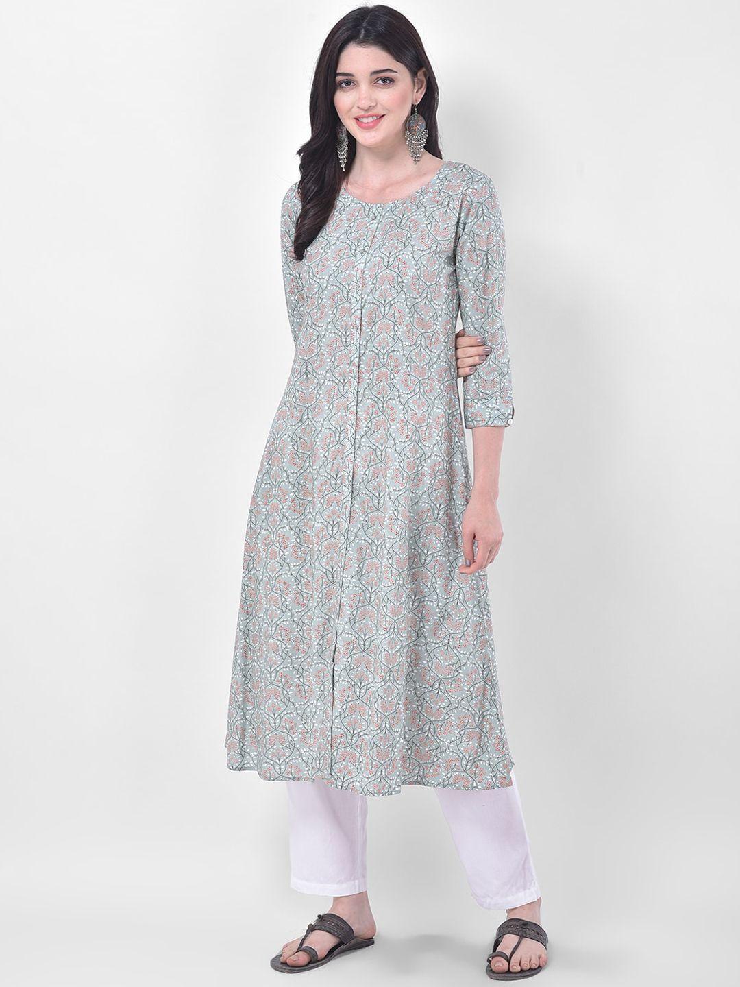 span women green floral printed kurta