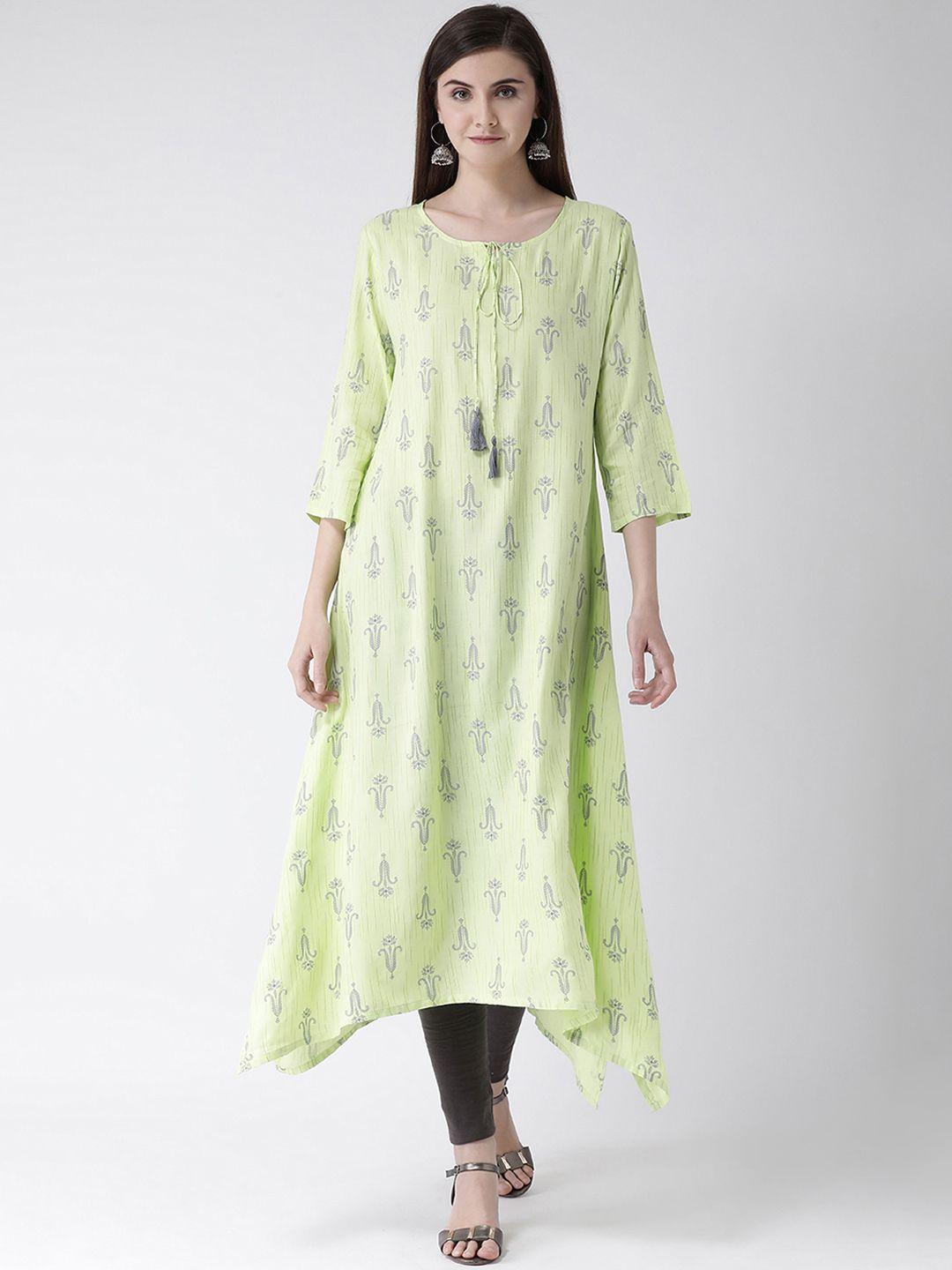 span women green printed a-line kurta