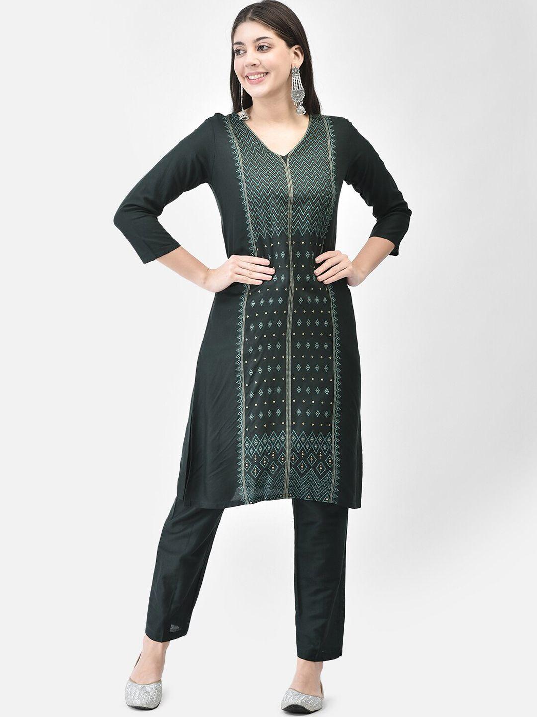 span women green printed kurta