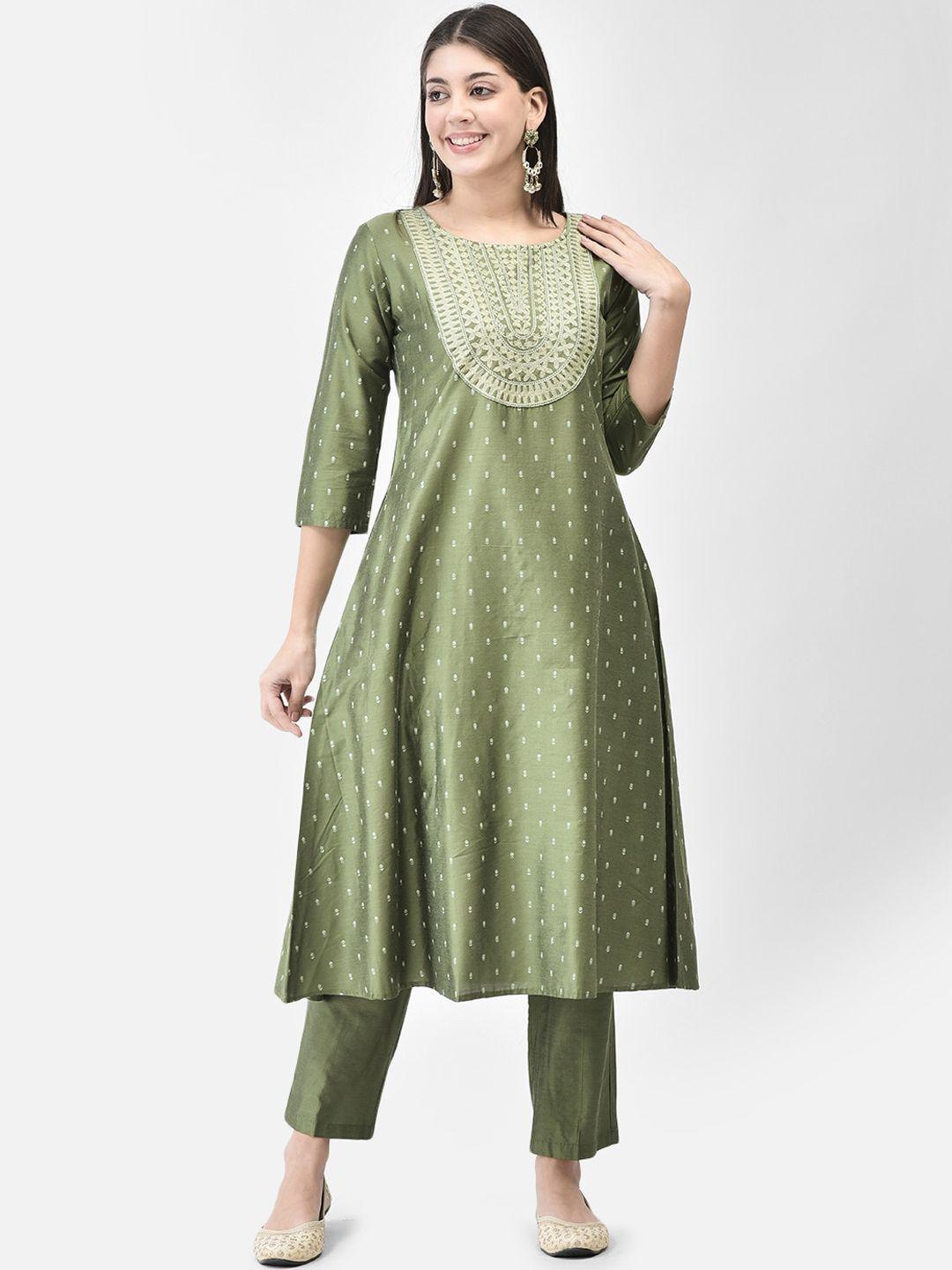 span women green printed kurta