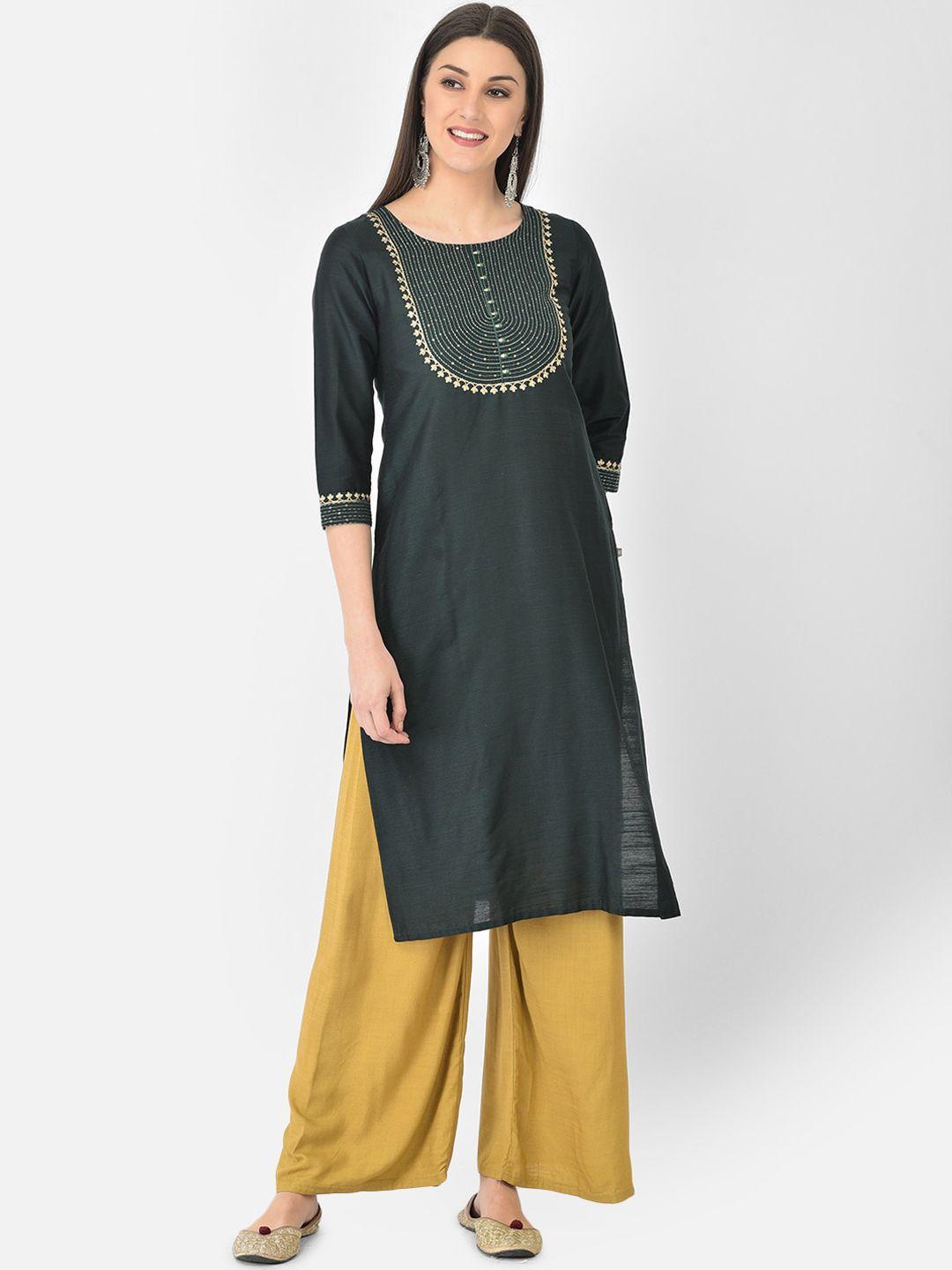 span women green yoke design flared sleeves kurta