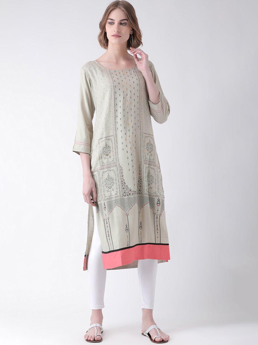 span women grey ethnic motif printed kurta