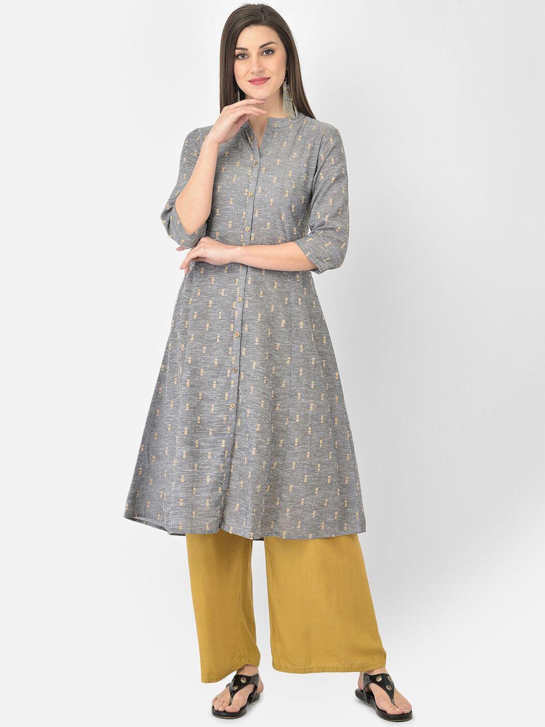 span women grey ethnic motifs thread work kurta