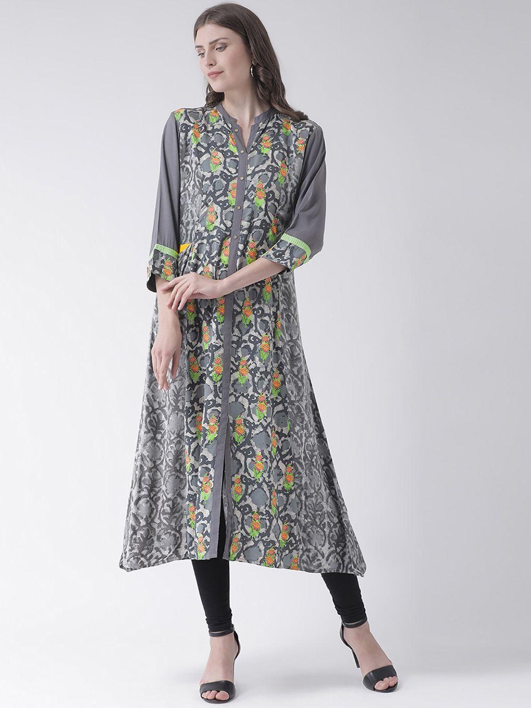 span women grey floral printed kurta