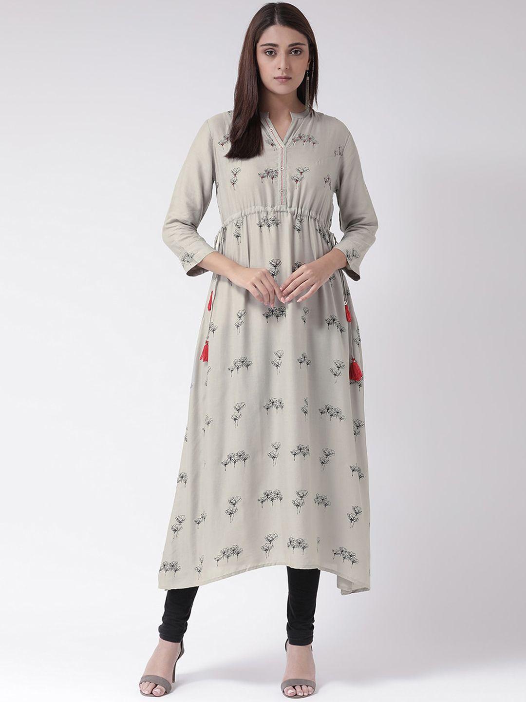 span women grey printed a-line kurta