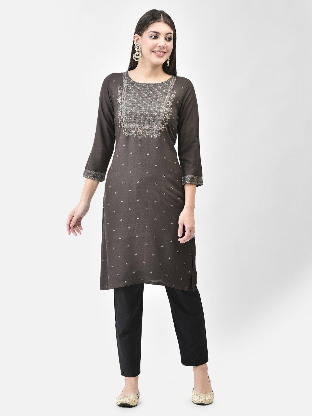 span women grey printed regular kurta with trousers