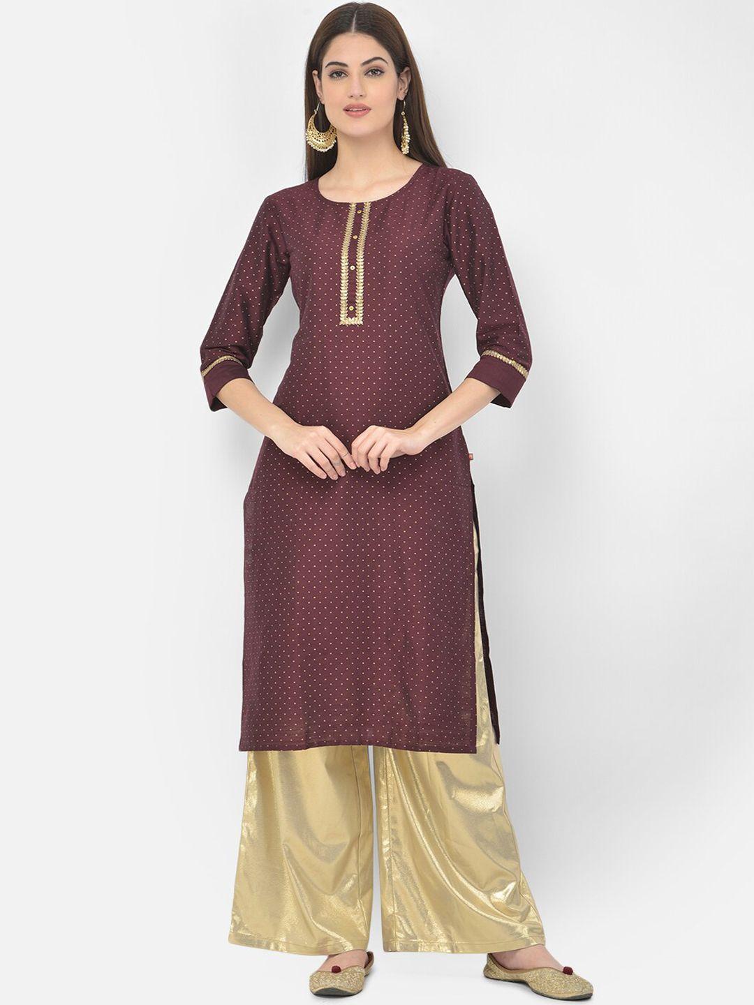 span women maroon geometric thread work kurta