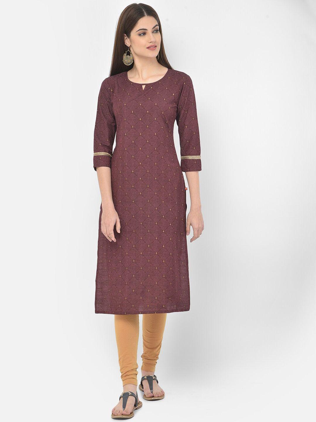 span women maroon thread work kurta