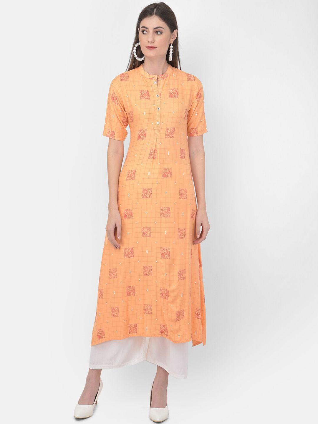 span women orange & red printed kurta