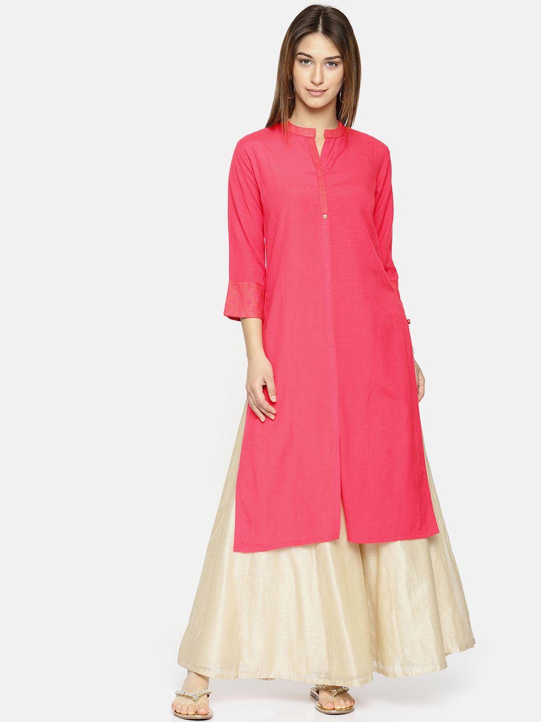 span women peach-coloured pure cotton kurta