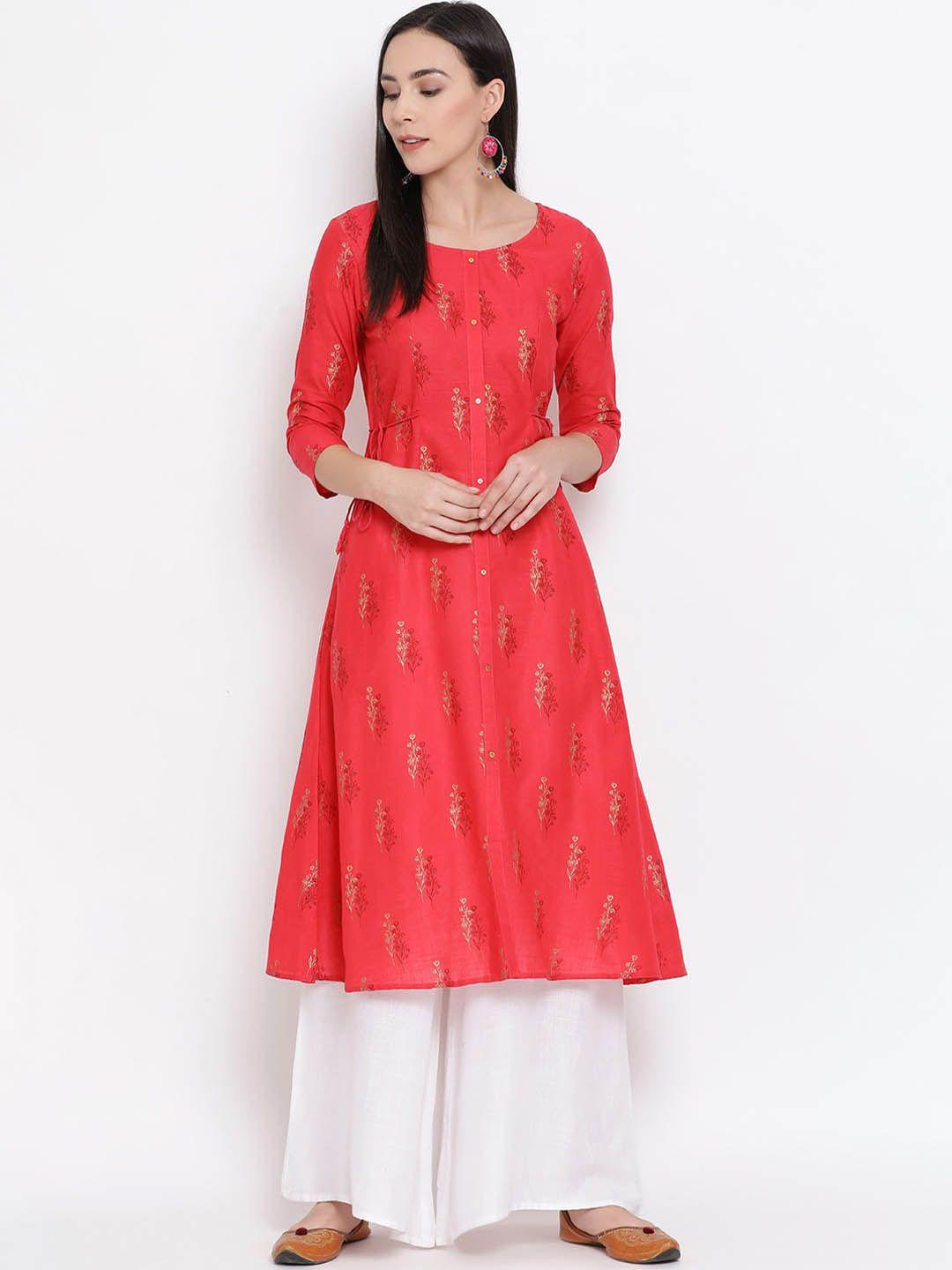 span women pink & brown printed a-line kurta