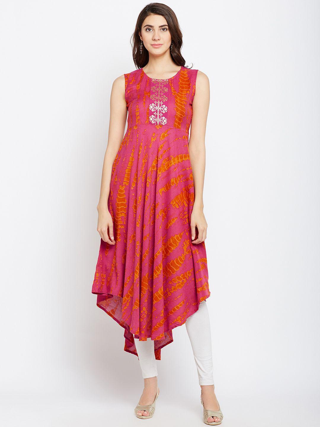 span women pink & orange printed a-line kurta