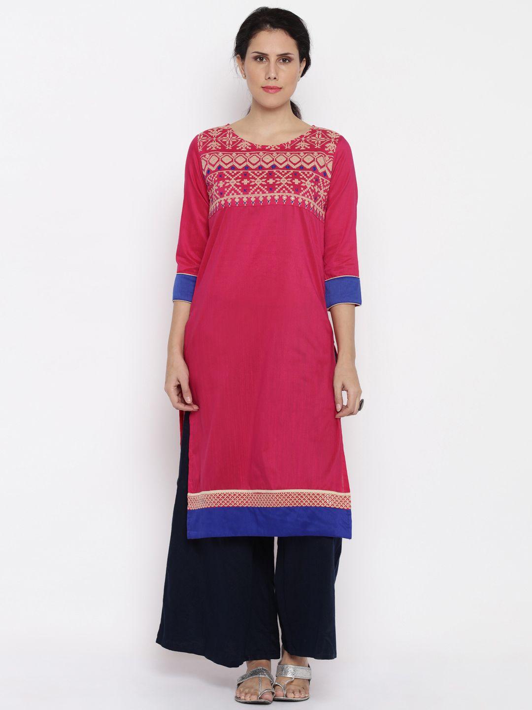 span women pink embroidered kurta