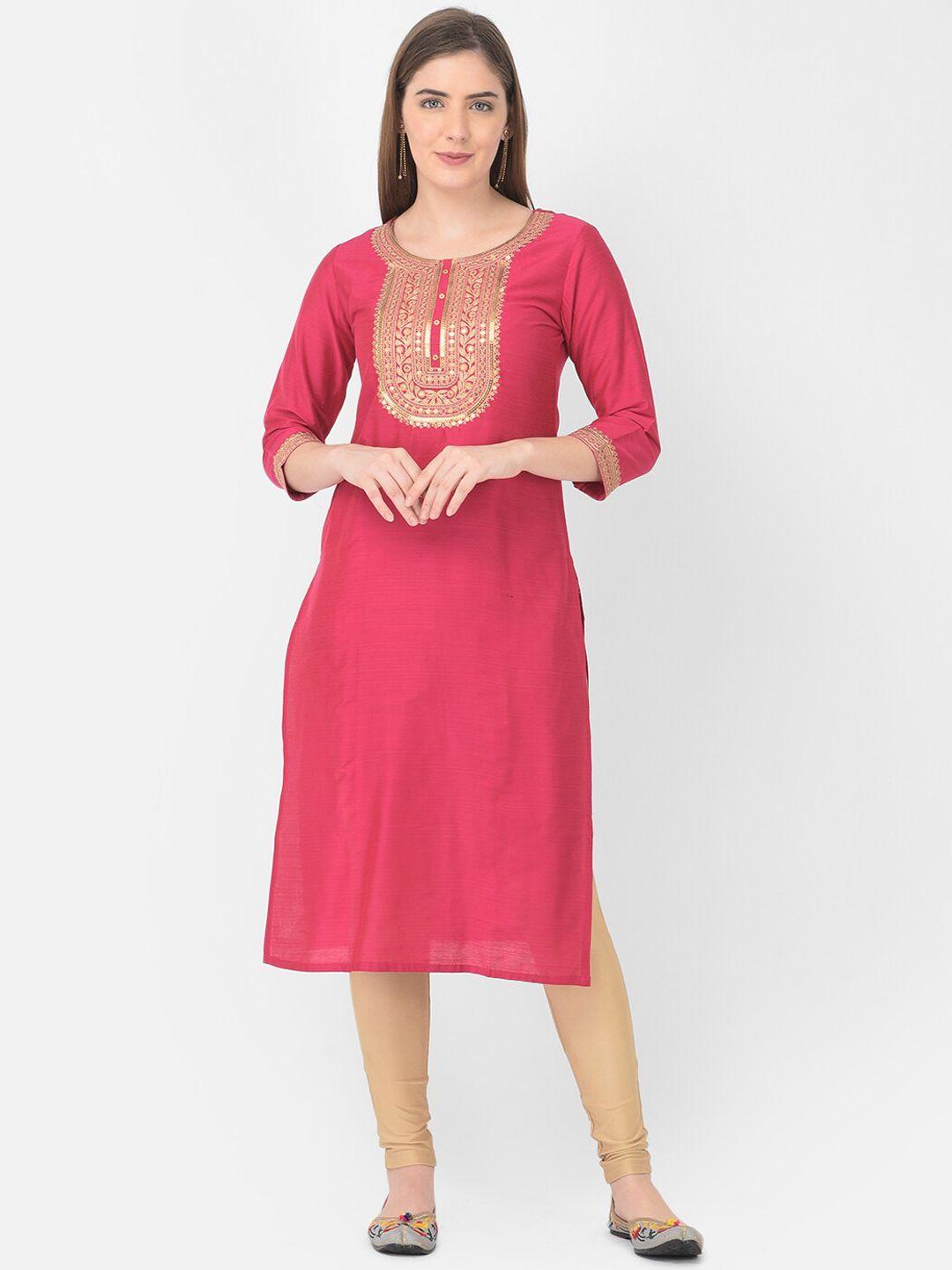 span women pink floral embroidered kurta