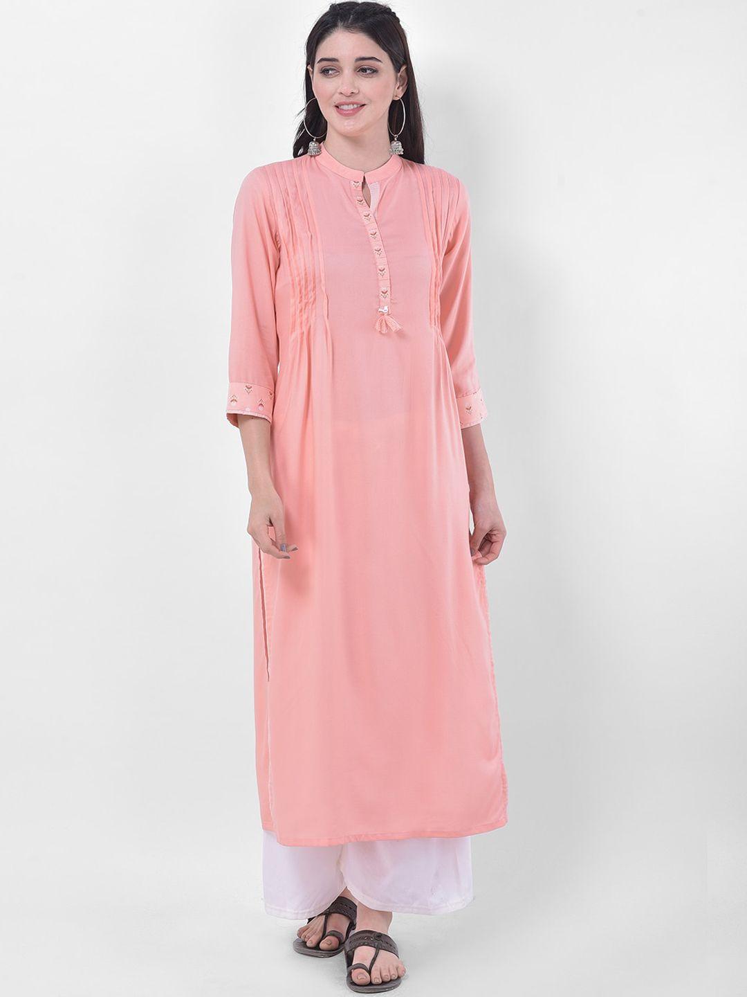 span women pink pleated detail kurta