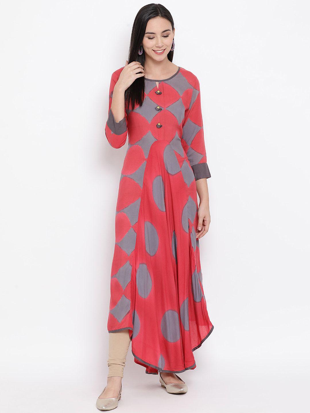 span women pink printed a-line kurta