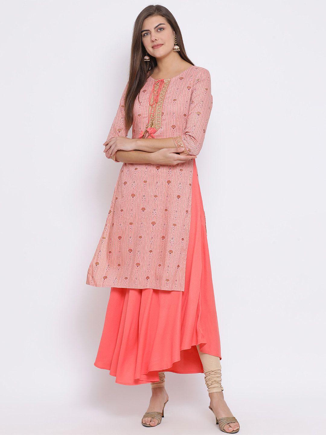 span women pink printed anarkali kurta