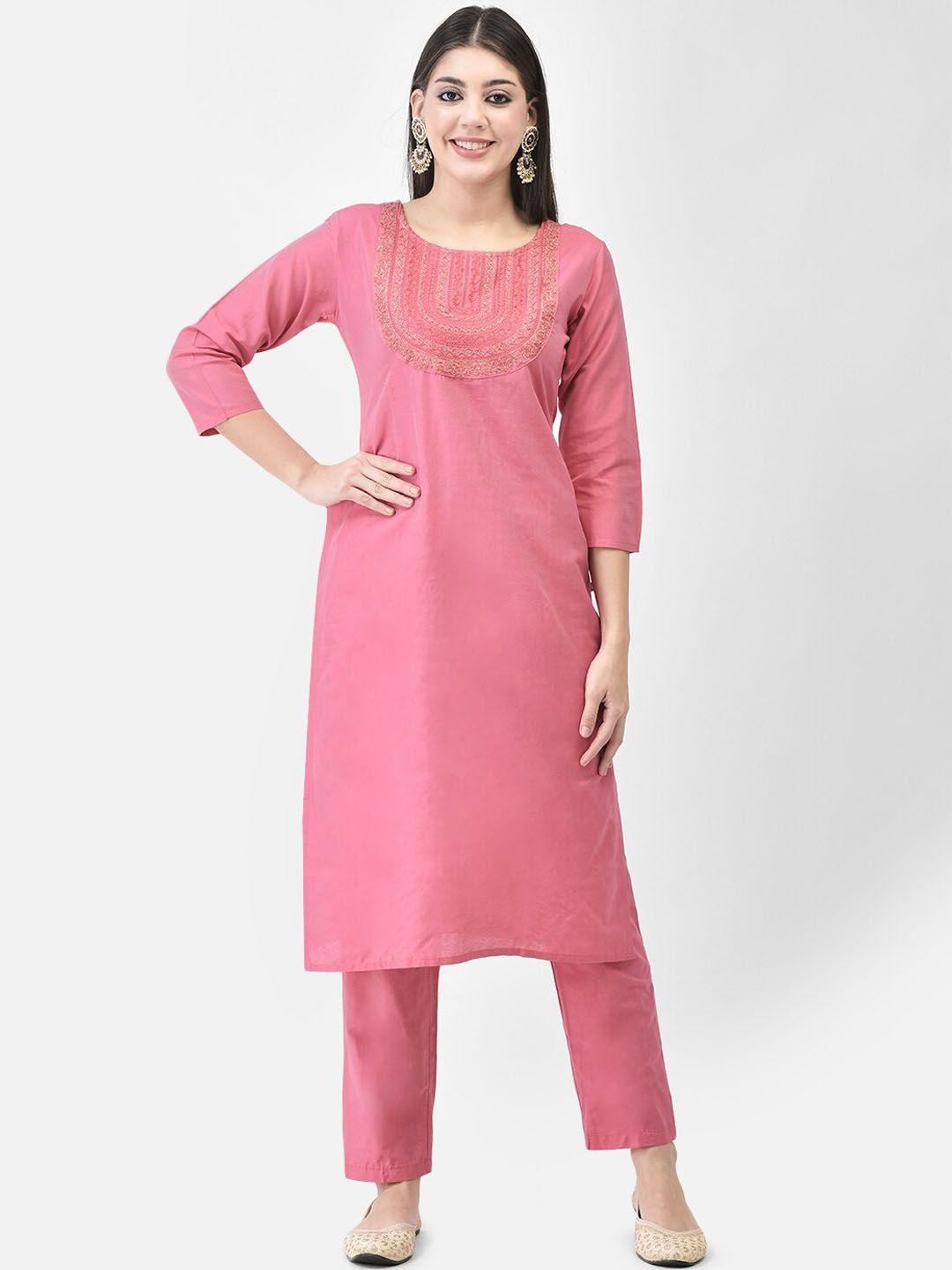 span women pink regular kurta with trousers