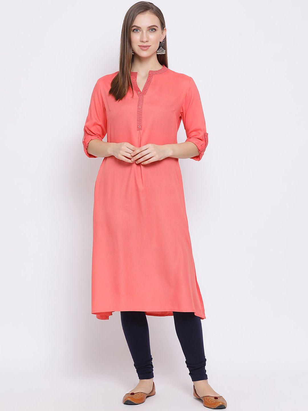 span women pink solid straight kurta