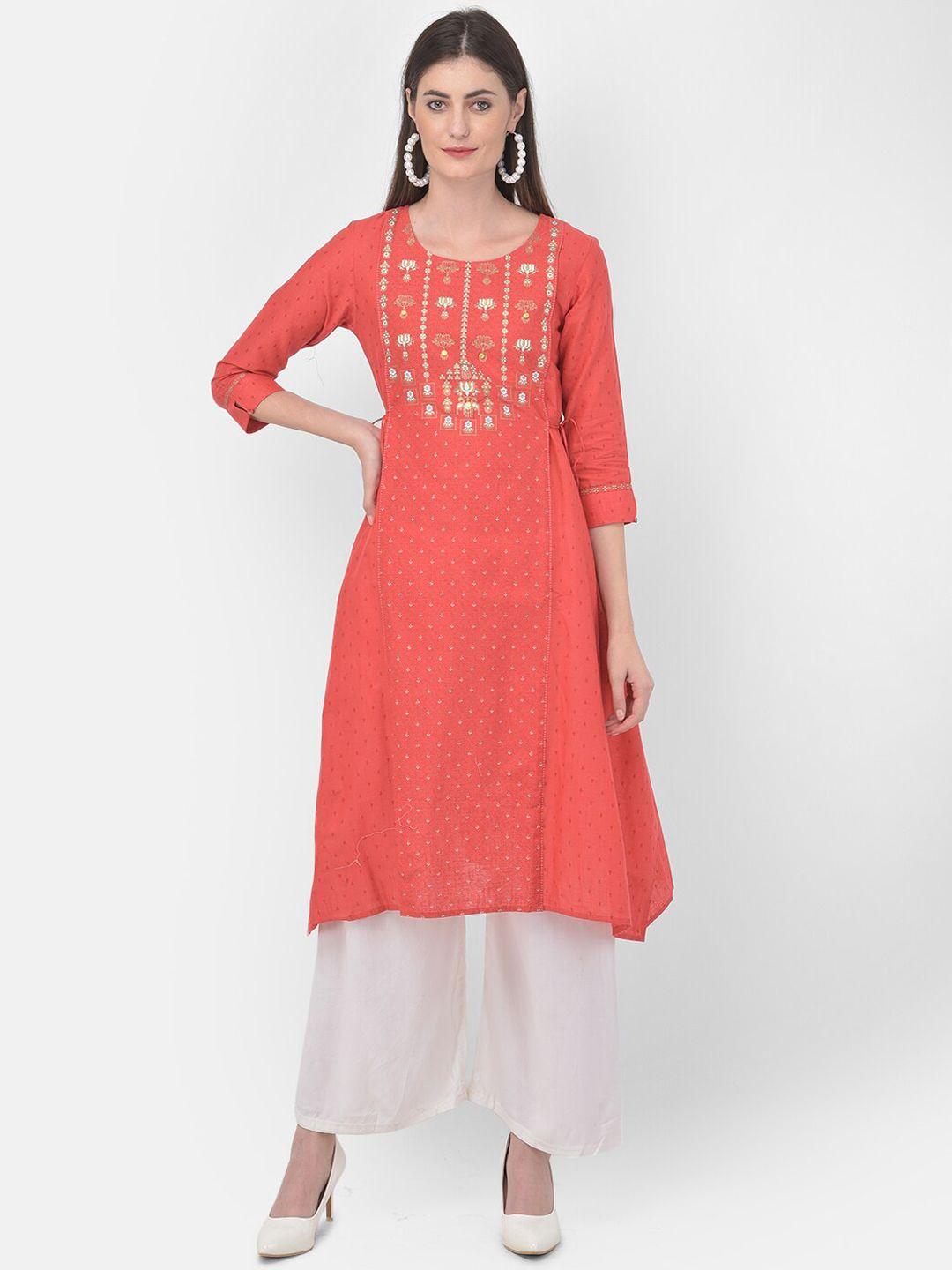 span women pink thread work kurta