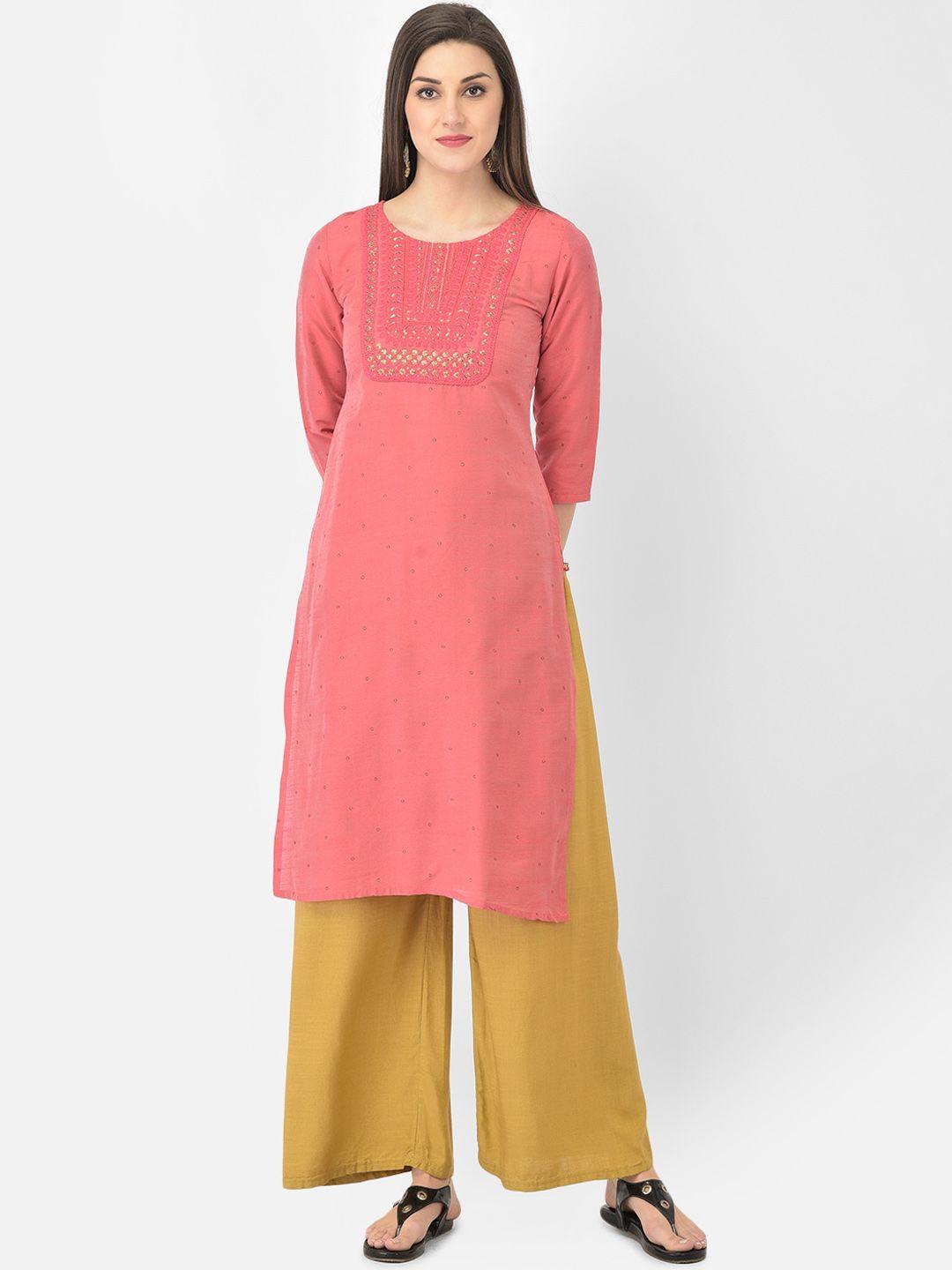 span women pink yoke design kurta