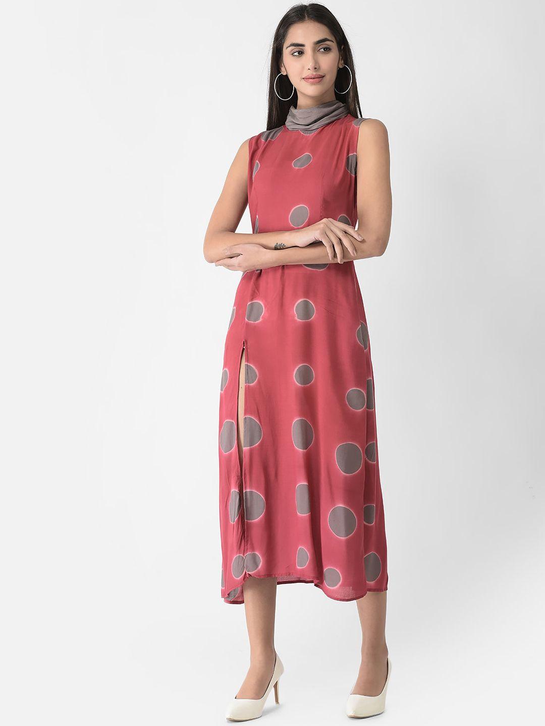 span women polka dots printed mock neck sleeveless kurta