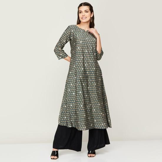 span women printed notched neck a-line kurta