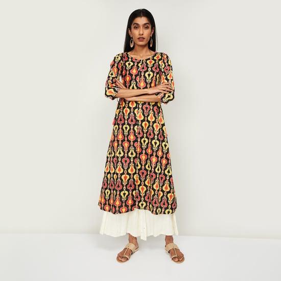 span women printed three-quarter sleeves a-line kurta