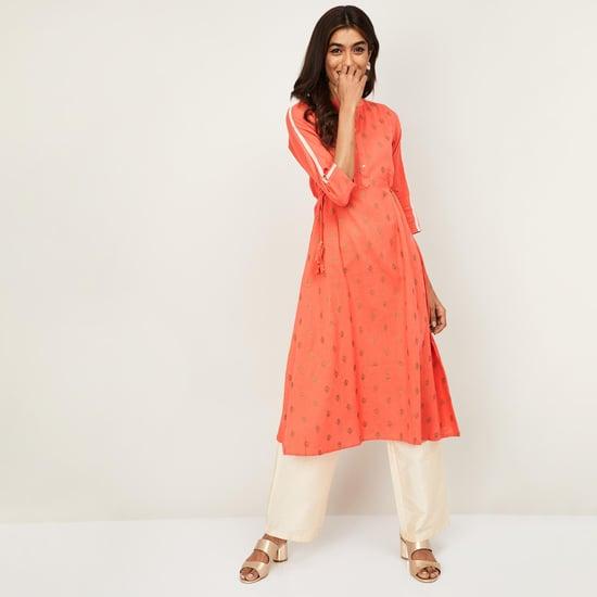 span women printed three-quarter sleeves a-line kurta