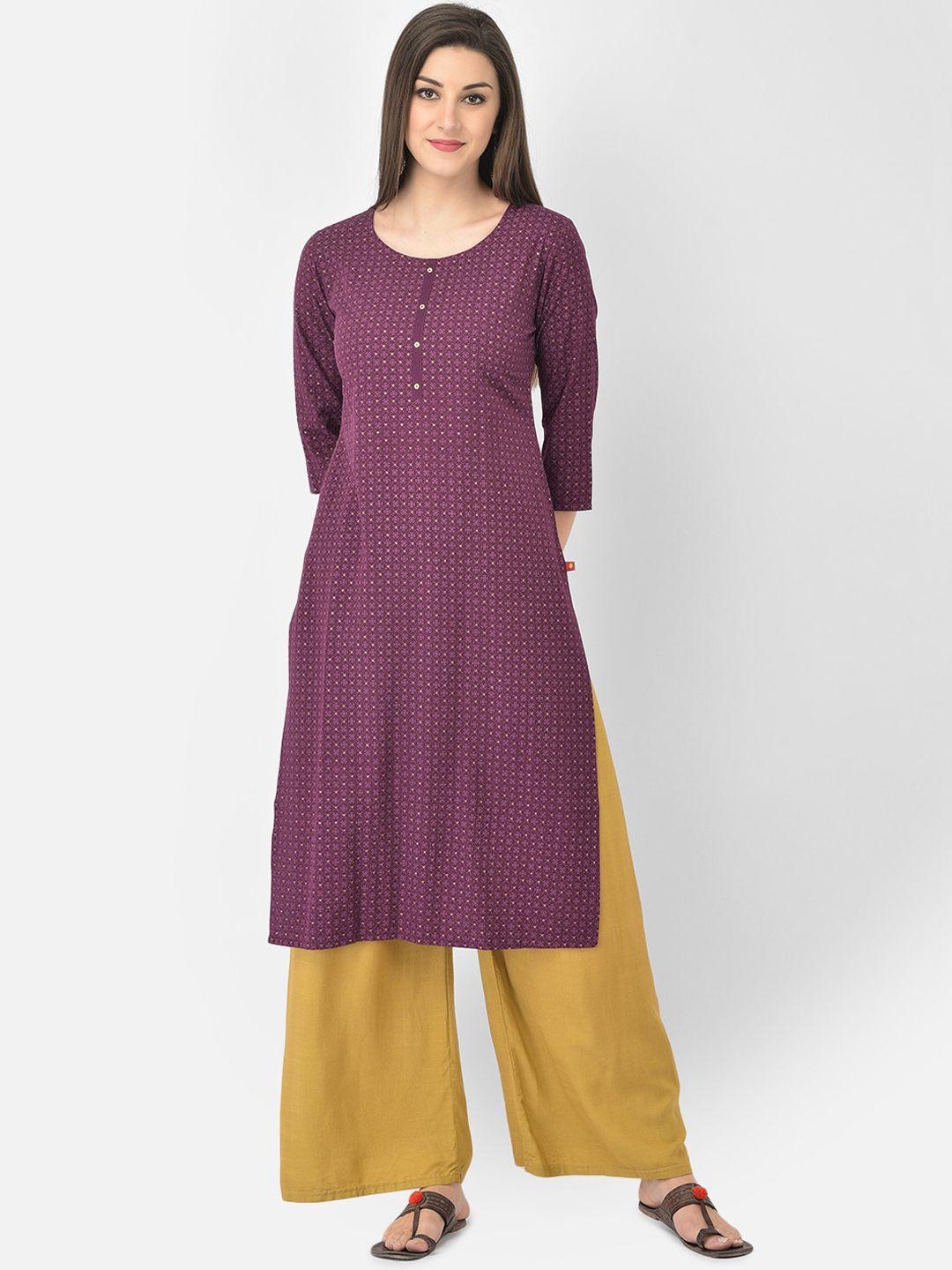 span women purple & gold-toned geometric printed straight kurta