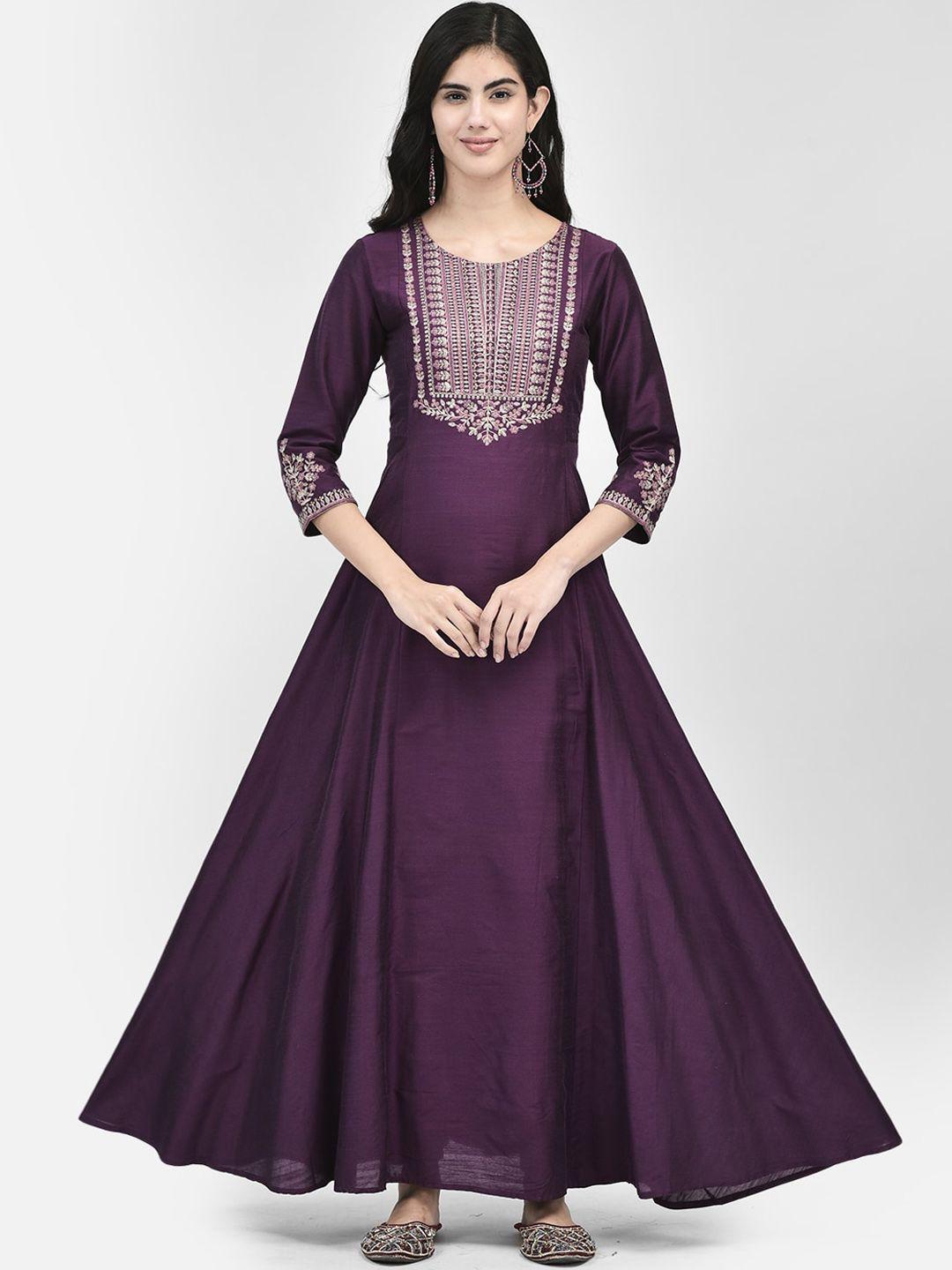 span women purple embroidered mirror work anarkali kurta