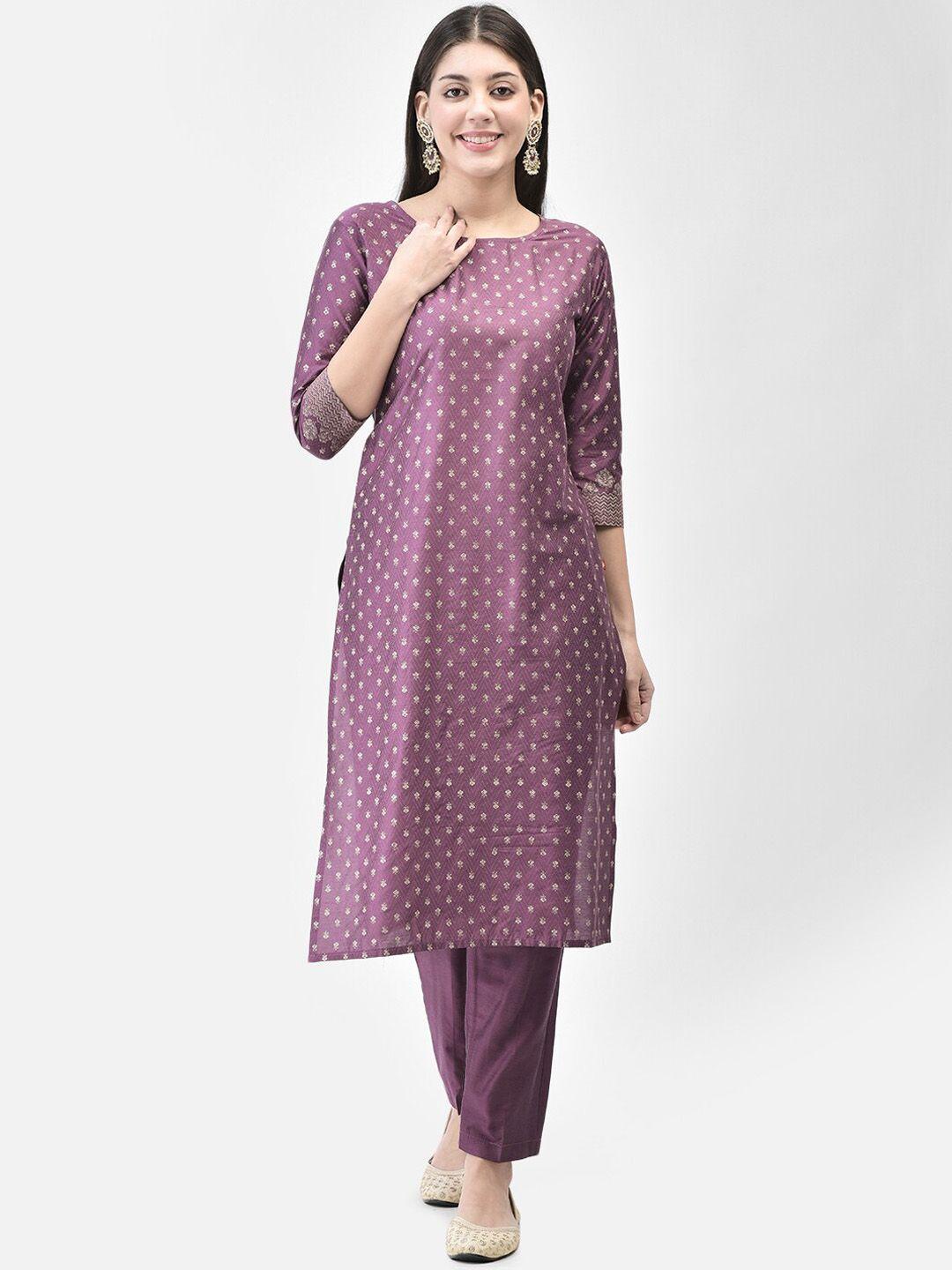 span women purple printed regular kurta with trousers