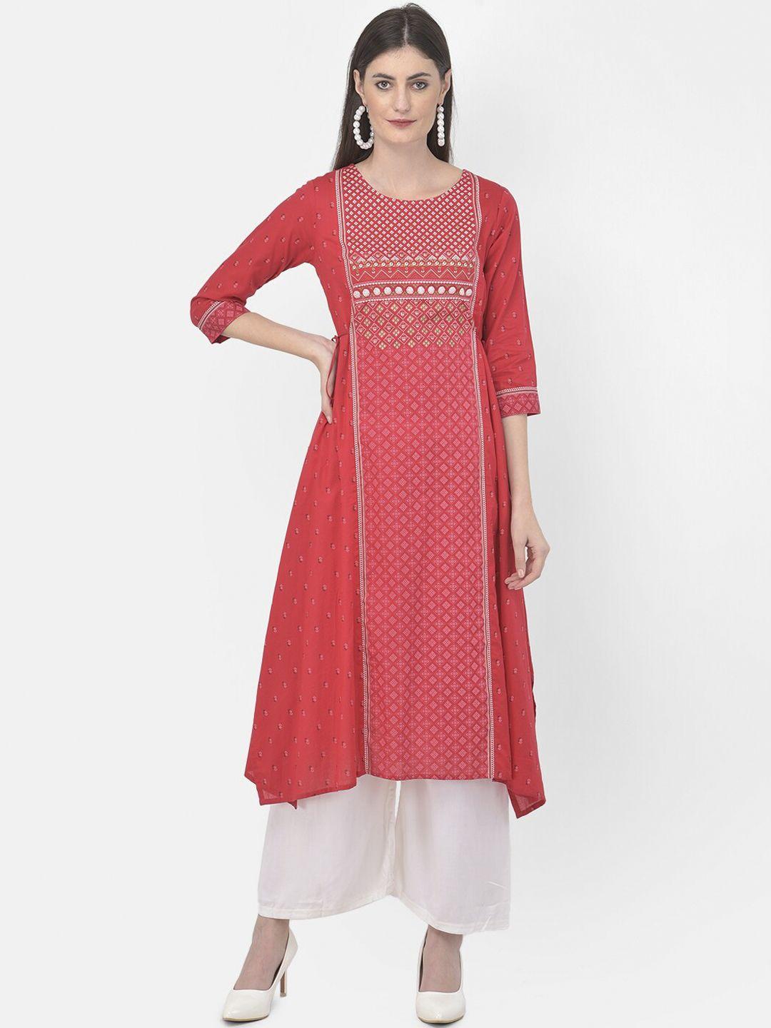 span women red ethnic motifs printed kurta