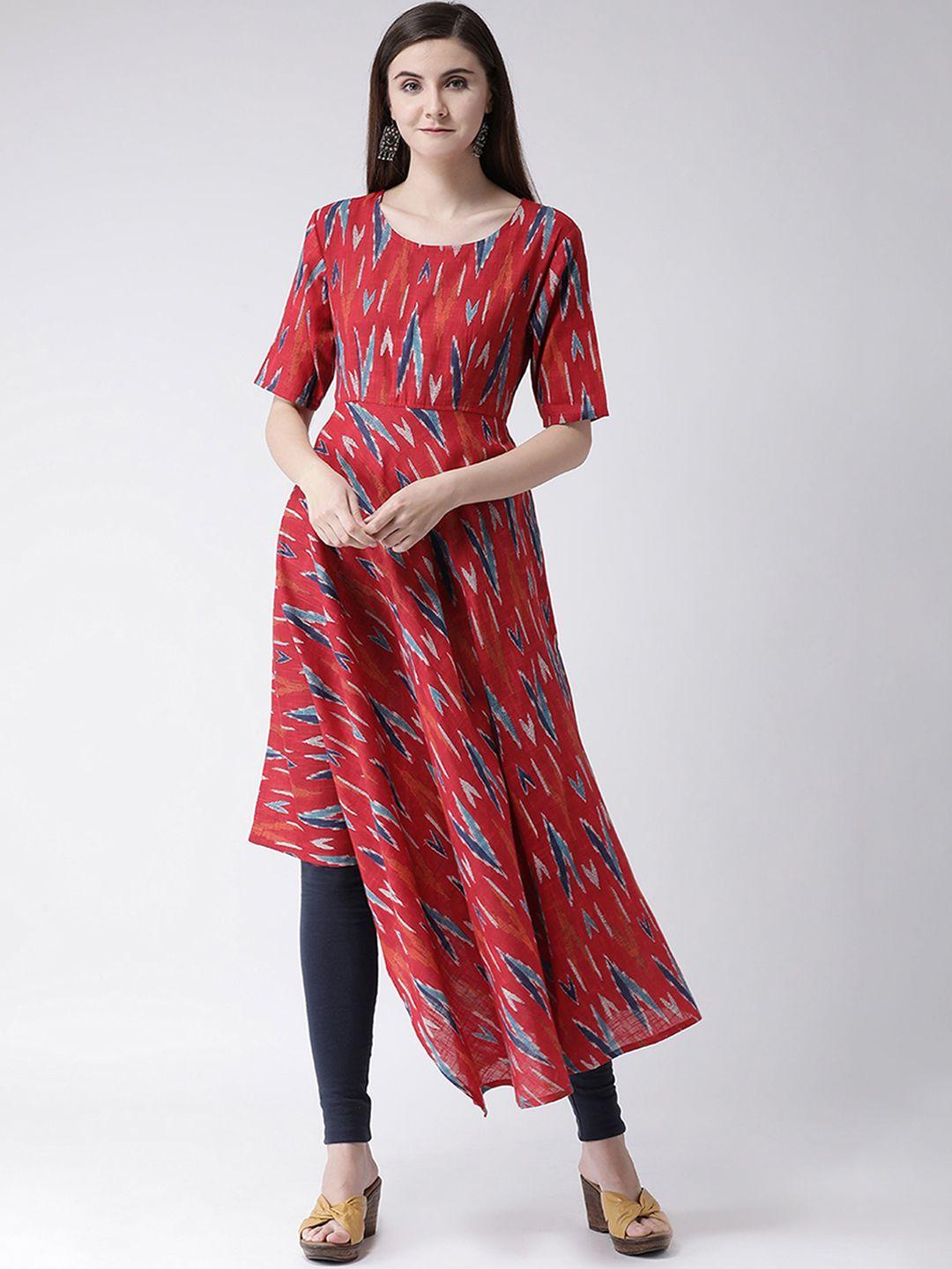 span women red printed asymmetric kurta