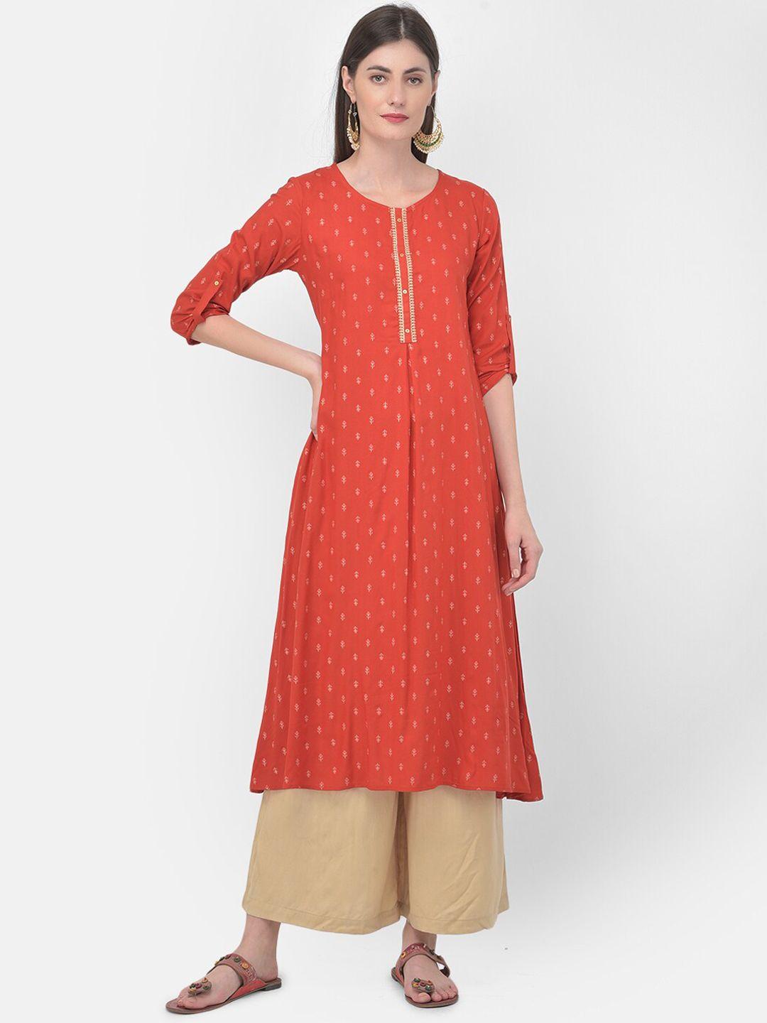 span women red printed kurta