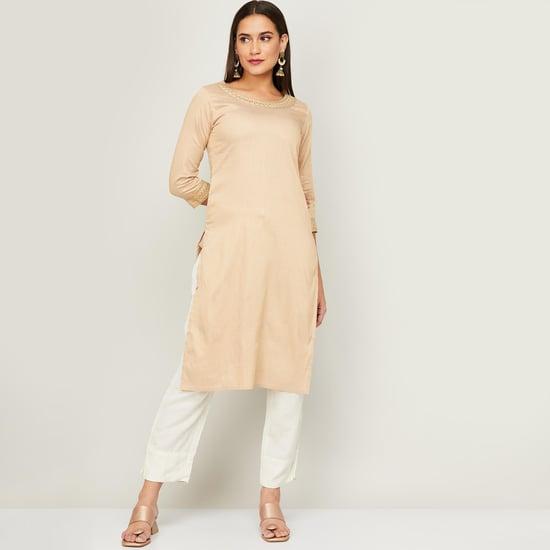 span women solid straight kurta