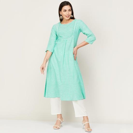 span women striped three-quarter sleeve a-line kurta