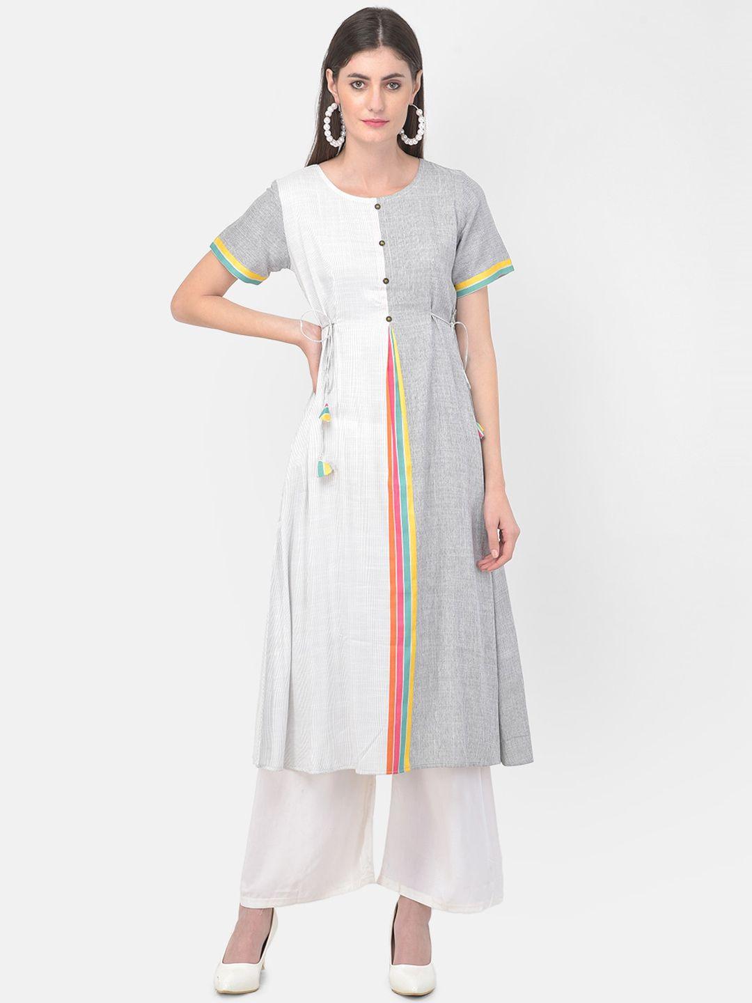 span women white & grey melange striped pure cotton kurta