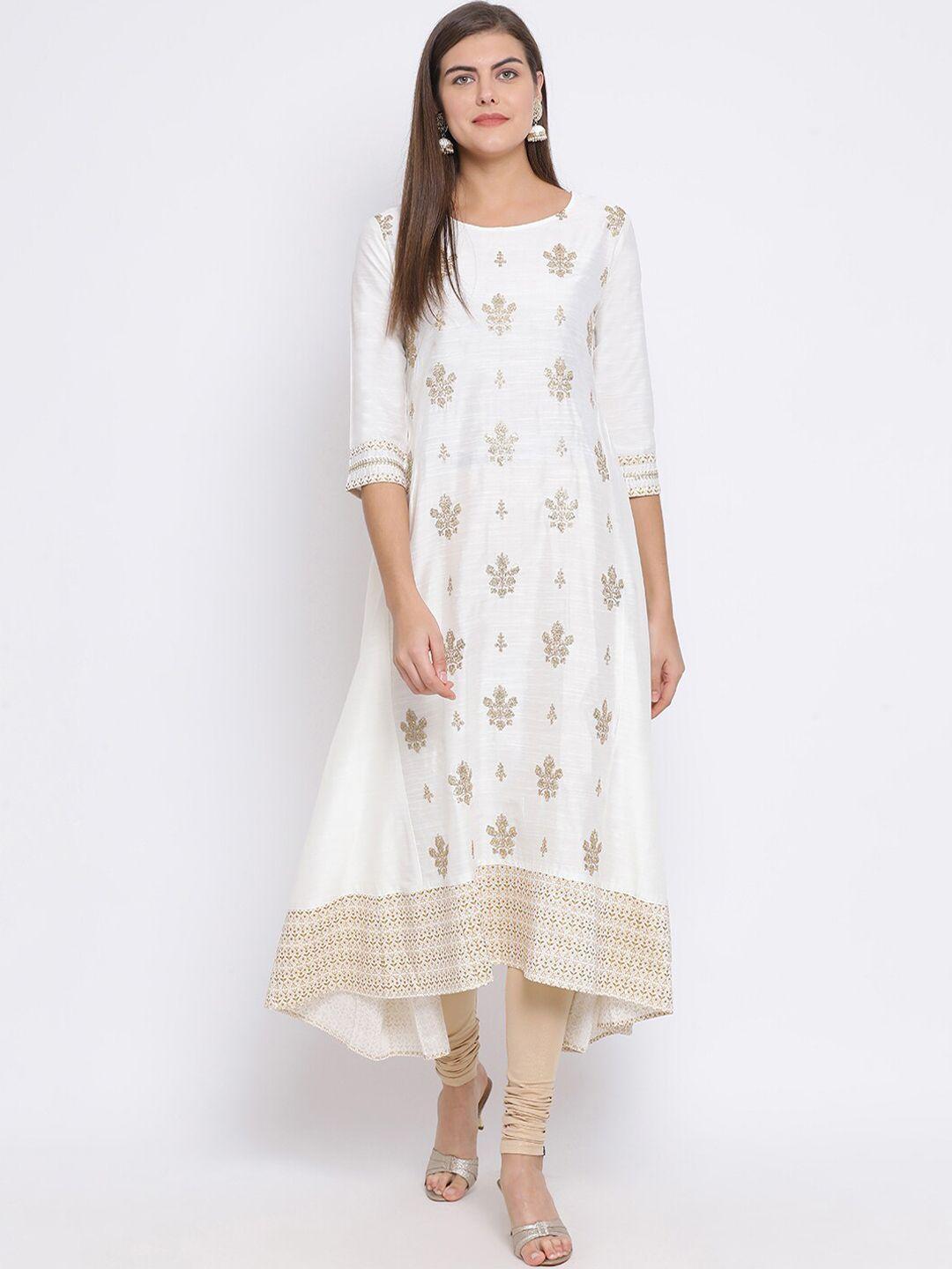 span women white embroidered anarkali kurta