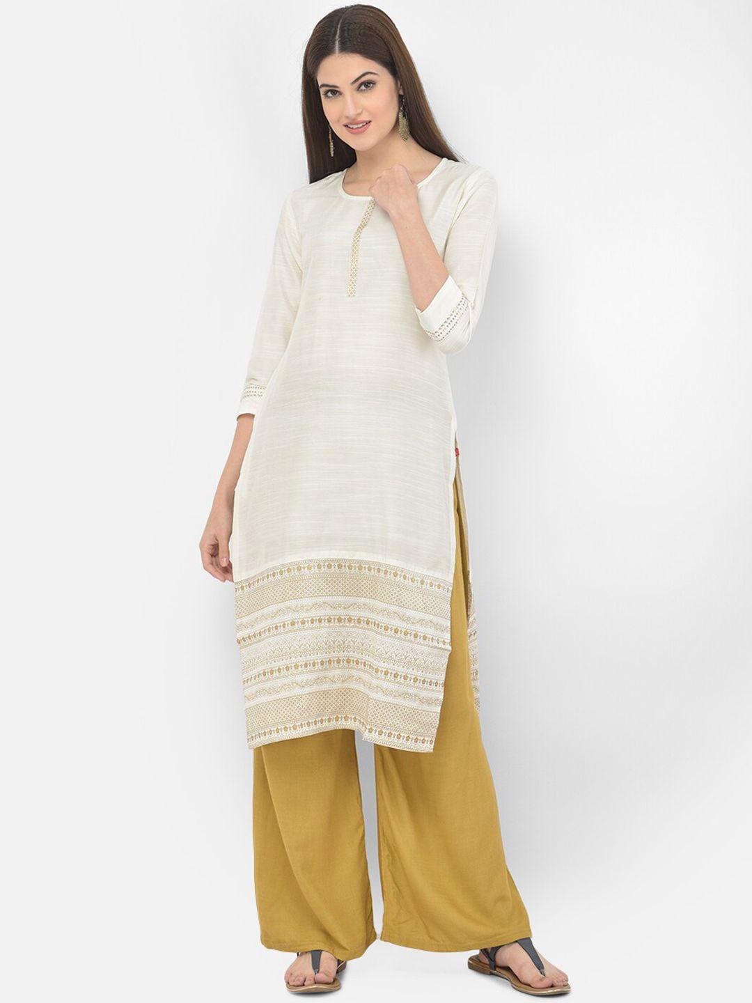 span women white embroidered straight kurta