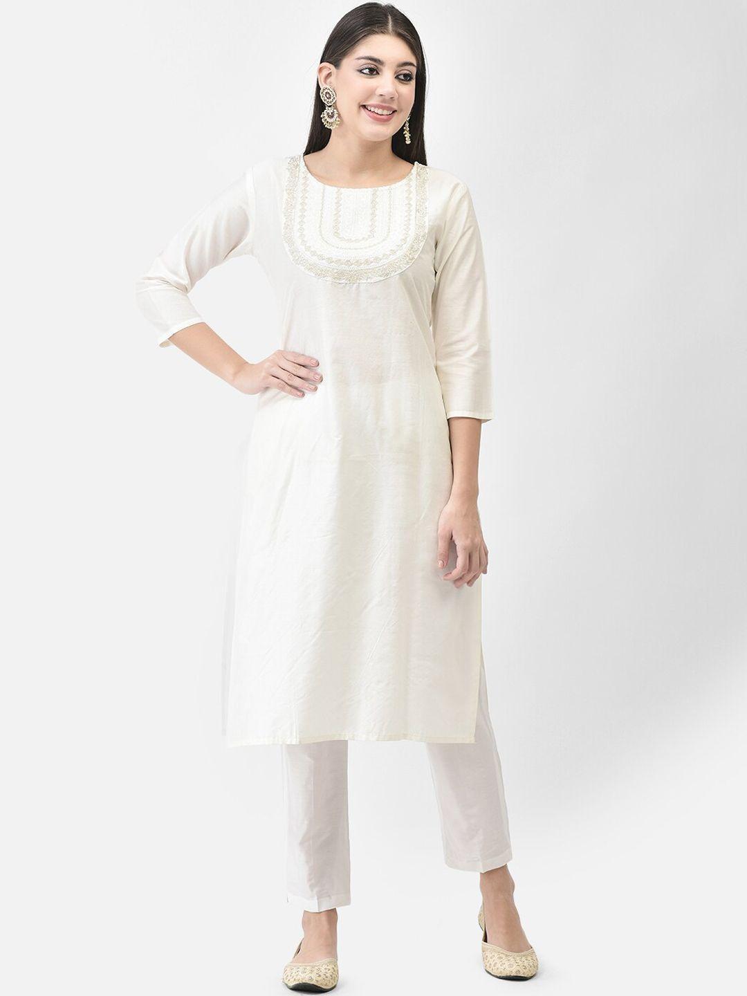 span women white regular kurta with trousers