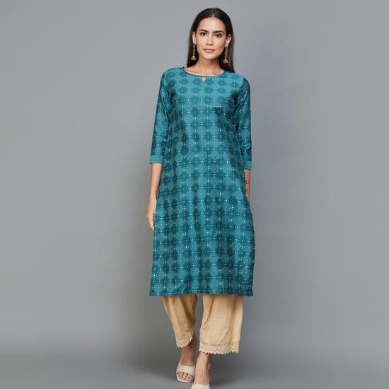 span women woven design straight kurta