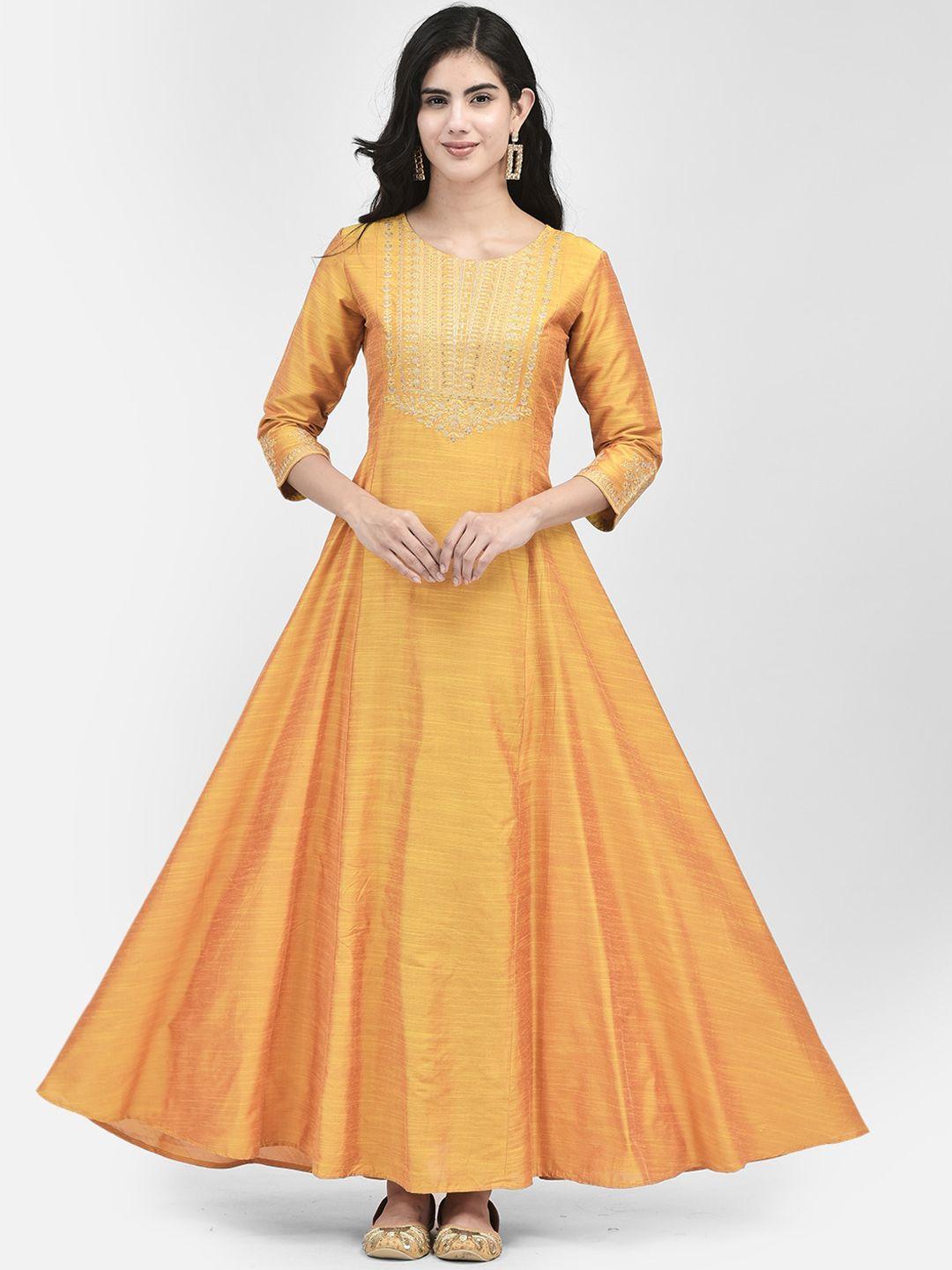 span women yellow embroidered sequinned anarkali kurta