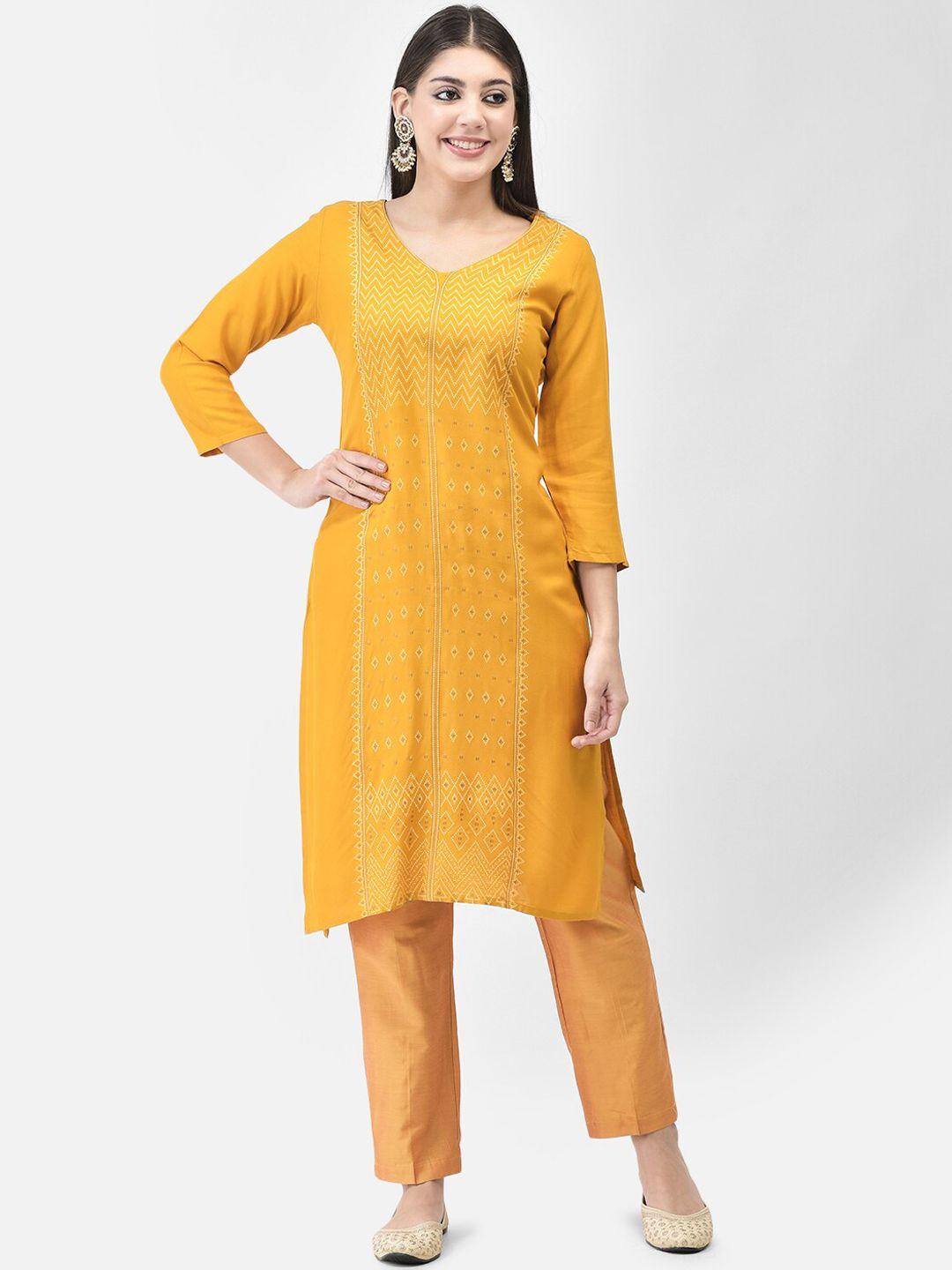 span women yellow printed kurta